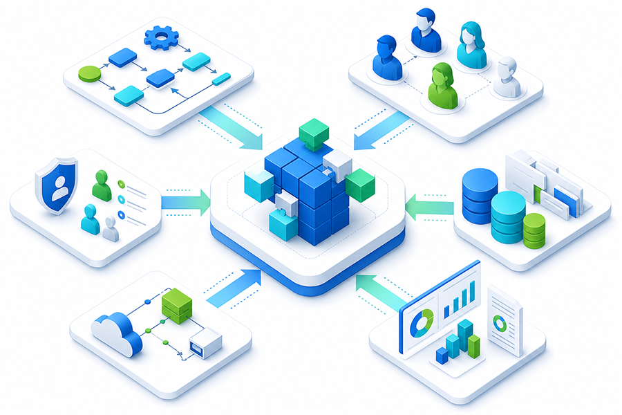 O que diagnosticar antes de desenvolver software sob medida Processos, usuários, permissões, dados, integrações e relatórios convergindo em software modular
