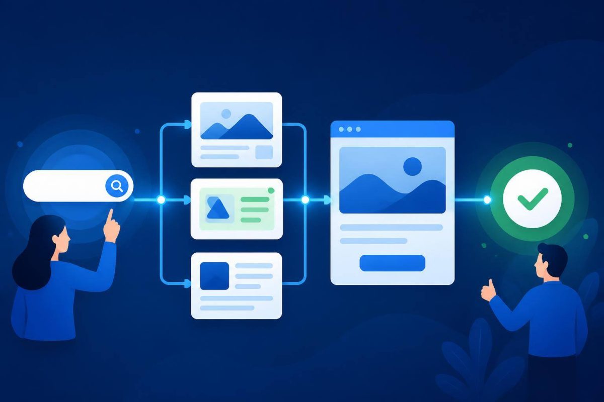 O que revisar antes de automatizar campanhas de Search Painel conceitual conectando consultas, conteúdo, anúncios e conversões