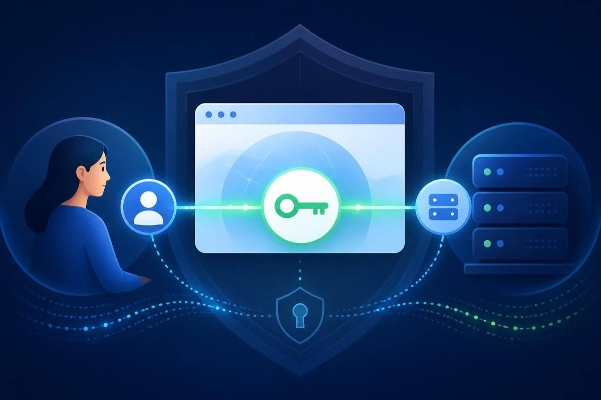 How a web passkey works Visual diagram of a passkey connecting a user, browser, and website