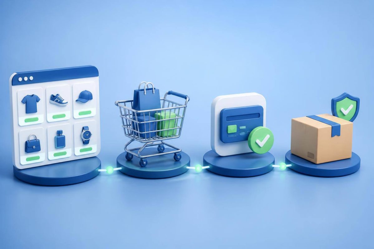 From catalog to delivery: an online store journey Shopping journey diagram showing catalog, payment, and order preparation