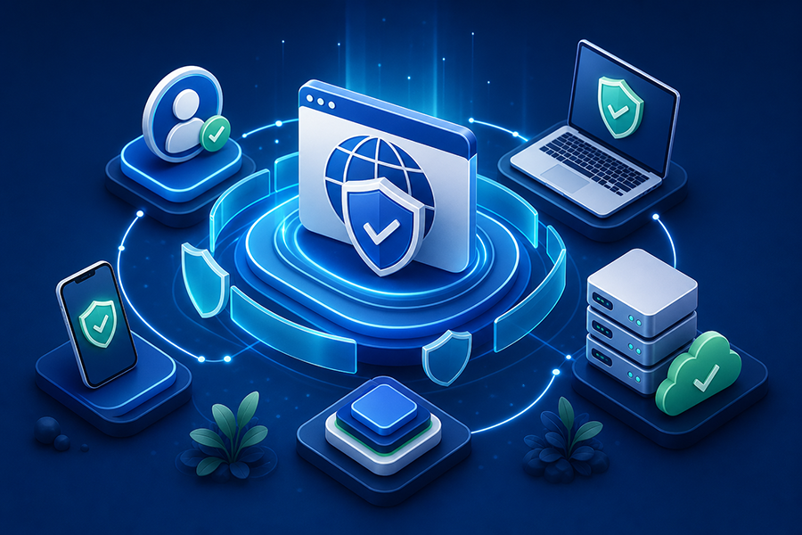Accounts, devices, website and backups protected through coordinated security layers