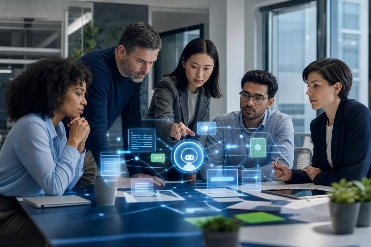 Team planning an artificial intelligence assistant for customer service