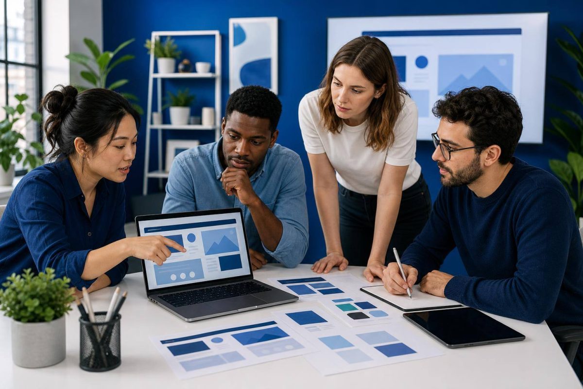 Marketing team planning a landing page for a digital campaign