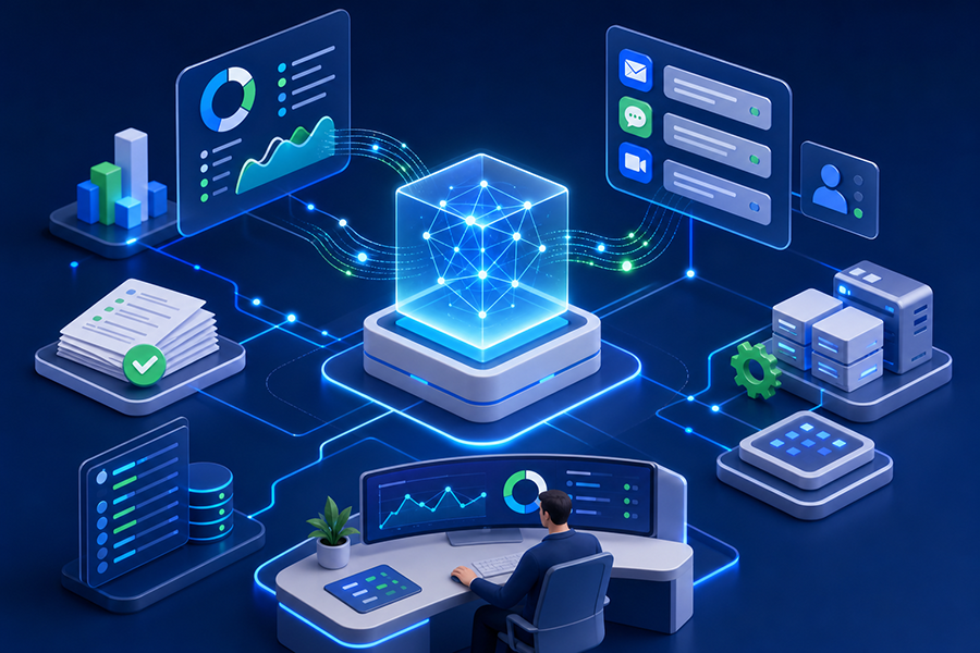 Inteligência artificial conectada a dados, comunicações, sistemas e supervisão humana