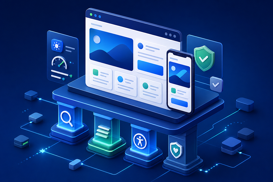 Responsive website supported by clarity, performance, accessibility and trust pillars