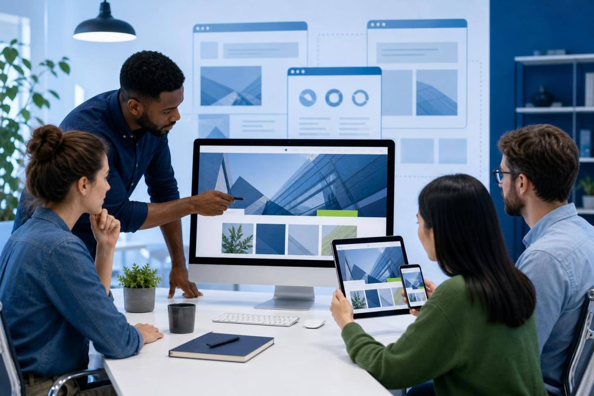 Team evaluating cross-browser compatibility for a modern website project