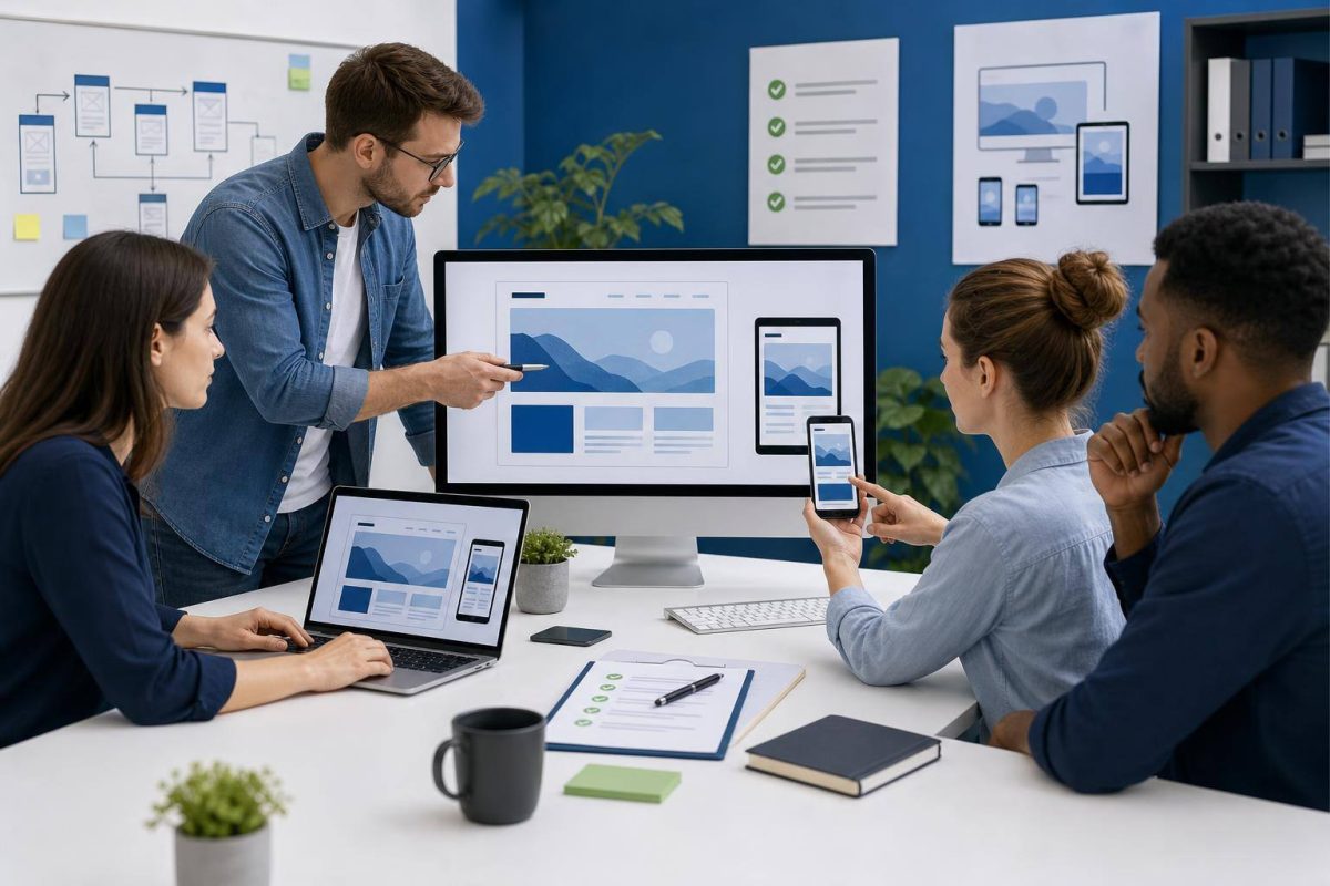 Team reviewing a website before its launch